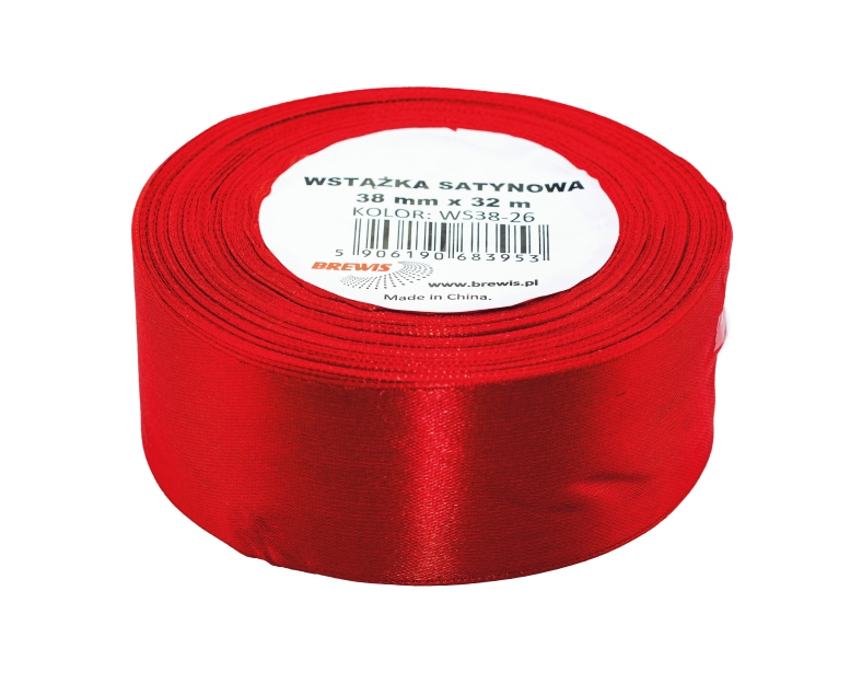 Wstążka satynowa 38mmx32m czerwona Brewis